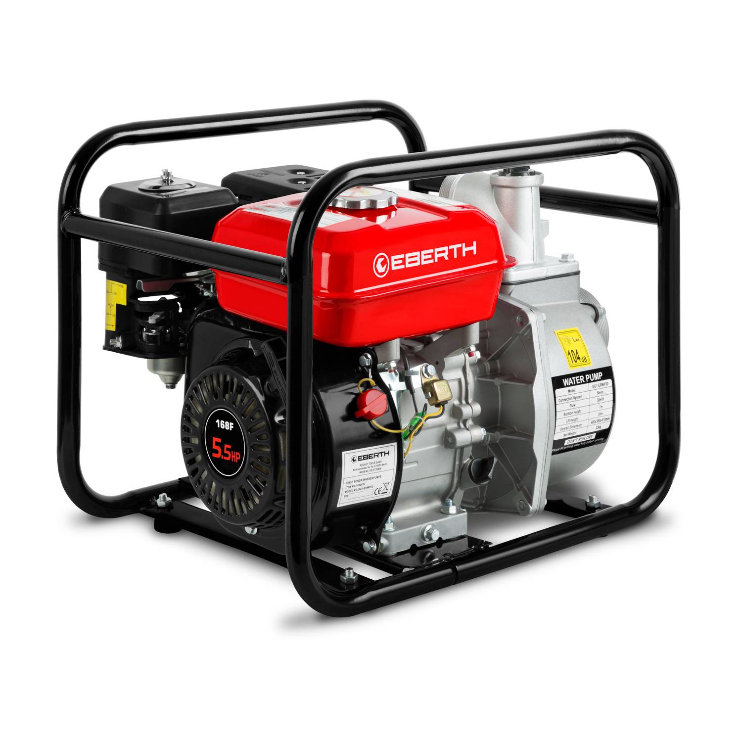 EBERTH - EBERTH Pompe a Eau Pompe de Jardin a Essence, Moteur 5,5 CV, 4 Temps, Débit 30.000l/h, Raccord 2 Pouce, Hauteur d'Aspiration 7m - Image 1