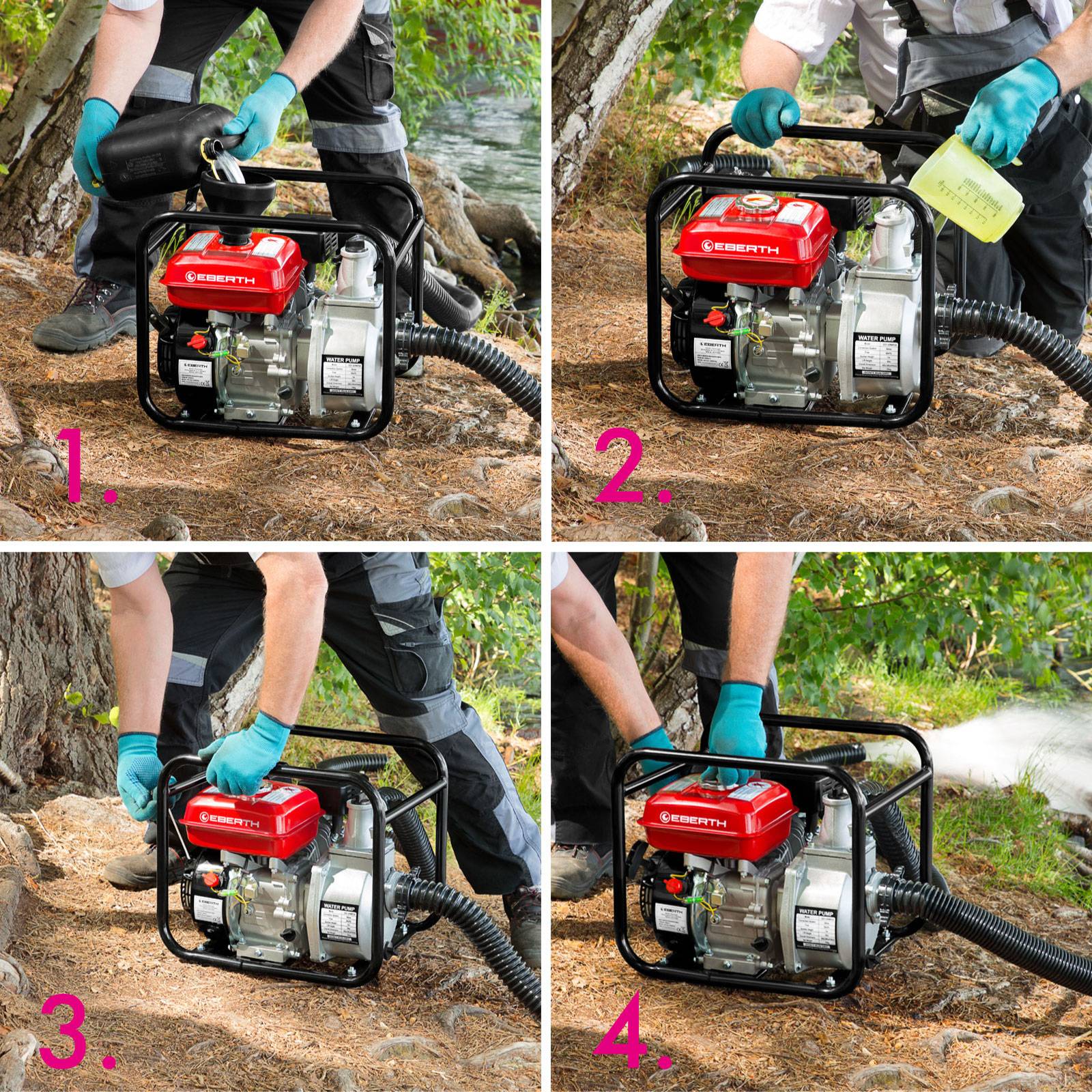EBERTH - EBERTH Pompe a Eau Pompe de Jardin a Essence, Moteur 5,5 CV, 4 Temps, Débit 30.000l/h, Raccord 2 Pouce, Hauteur d'Aspiration 7m - Image 5
