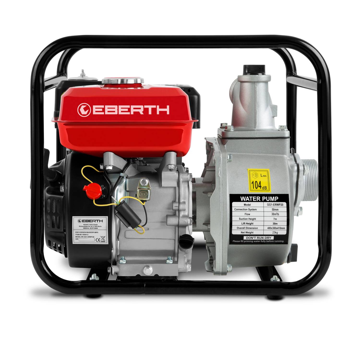 EBERTH - EBERTH Pompe a Eau Pompe de Jardin a Essence, Moteur 5,5 CV, 4 Temps, Débit 30.000l/h, Raccord 2 Pouce, Hauteur d'Aspiration 7m - Image 4
