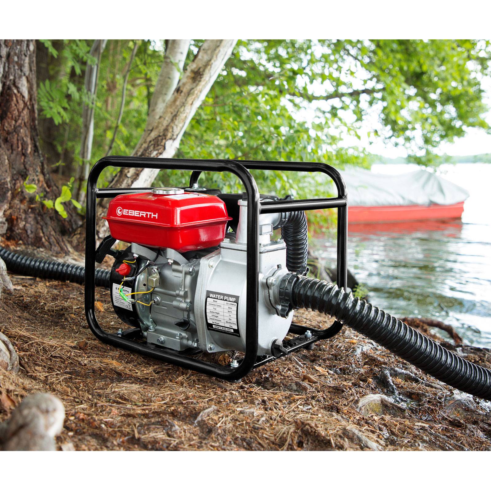 EBERTH - EBERTH Pompe a Eau Pompe de Jardin a Essence, Moteur 5,5 CV, 4 Temps, Débit 30.000l/h, Raccord 2 Pouce, Hauteur d'Aspiration 7m - Image 6