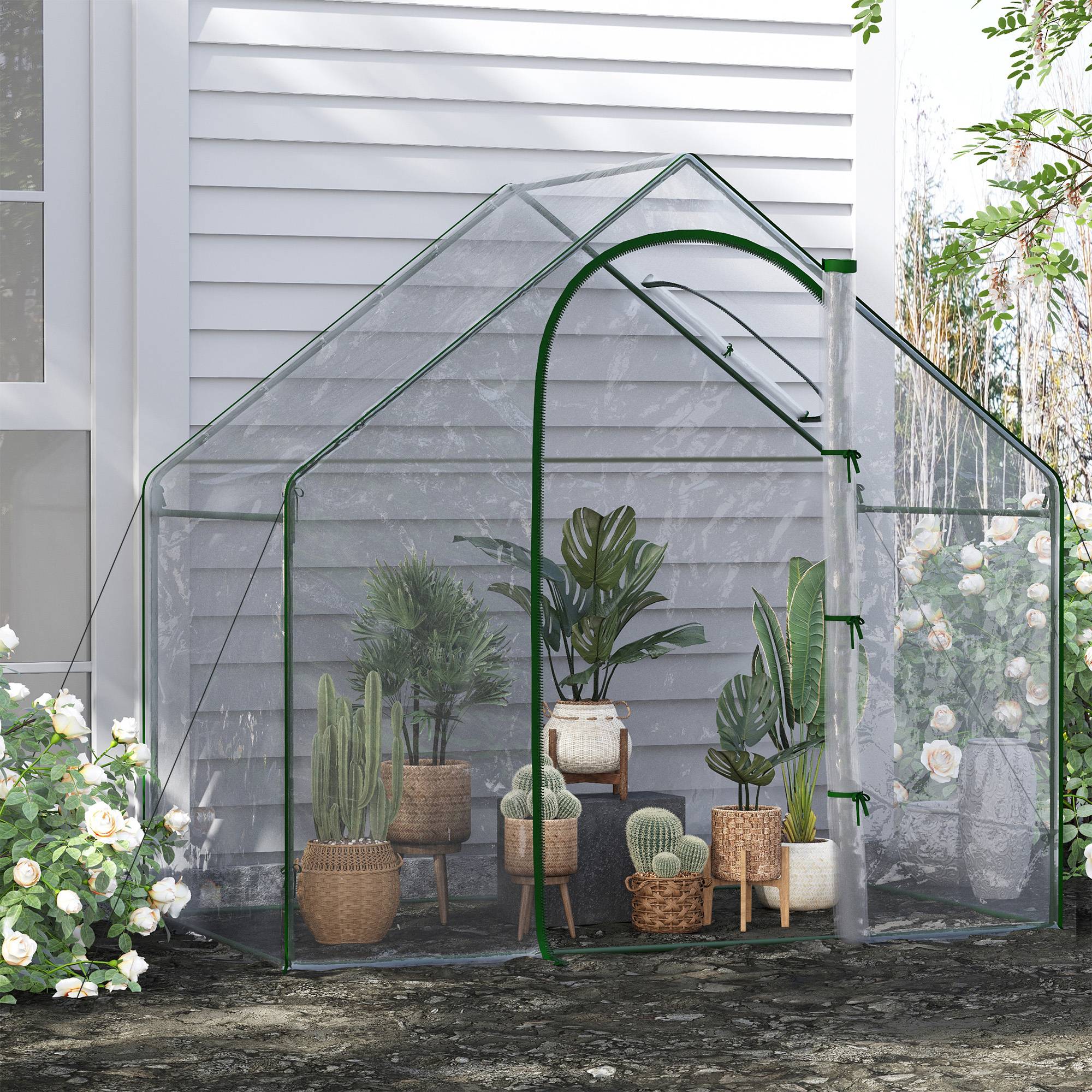 Sans Marque - Serre de Jardin Balcon terrasse Serre pour tomates 1,8L x 1l x 1,68H m Acier plastique imperméable Transparent Vert - Image 3