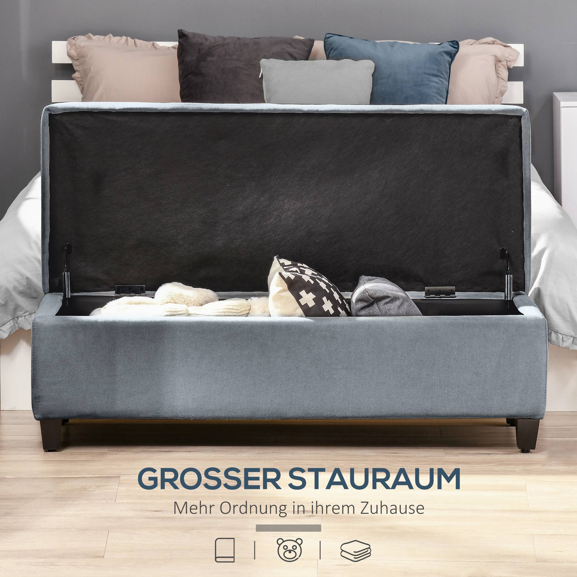 ComfortXL - Banc Coffre de Rangement Rembourré Aspect Lin pour Chambre Salon Bout de Lit Gris – ComfortXL Outdoor Living - Image 4