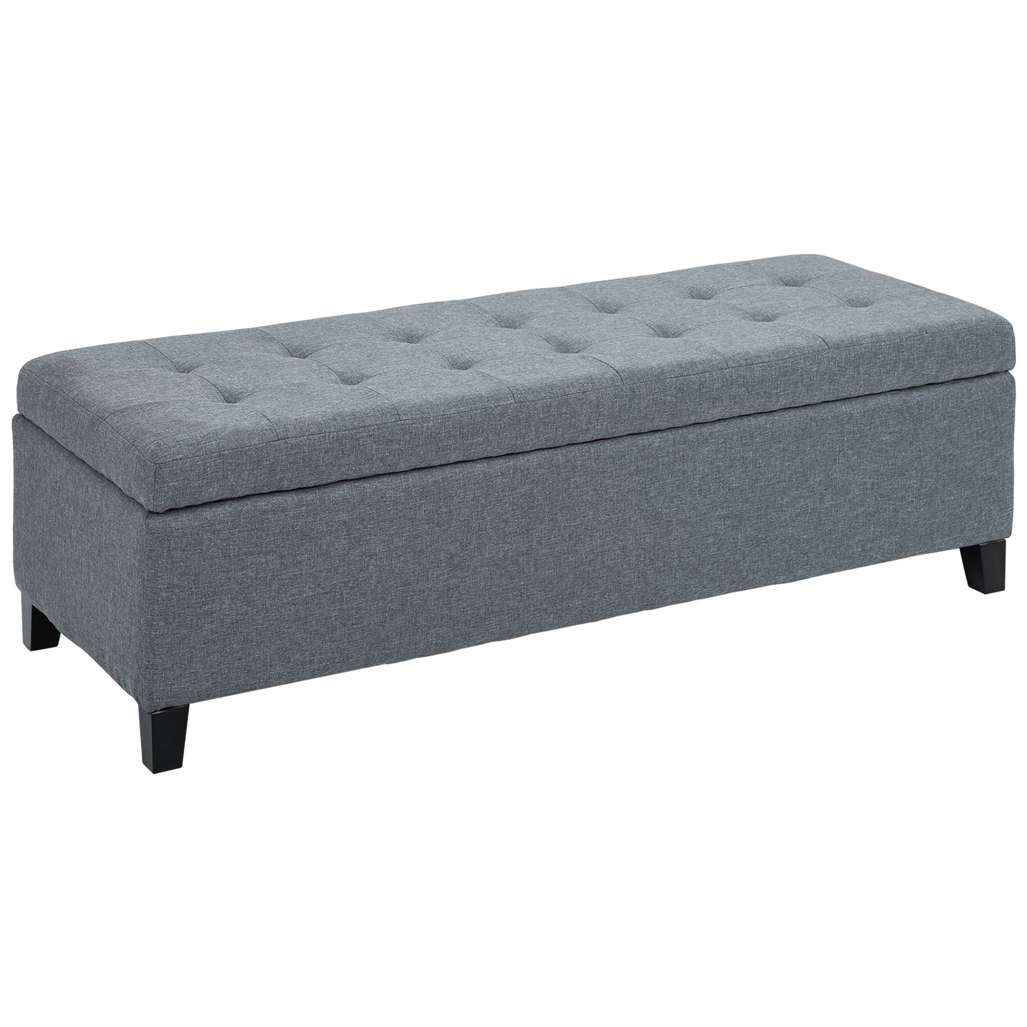 ComfortXL - Banc Coffre de Rangement Rembourré Aspect Lin pour Chambre Salon Bout de Lit Gris – ComfortXL Outdoor Living - Image 2