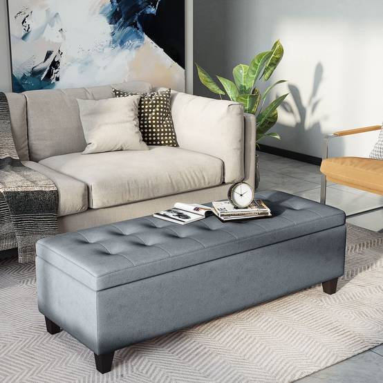 ComfortXL - Banc Coffre de Rangement Rembourré Aspect Lin pour Chambre Salon Bout de Lit Gris – ComfortXL Outdoor Living - Image 1