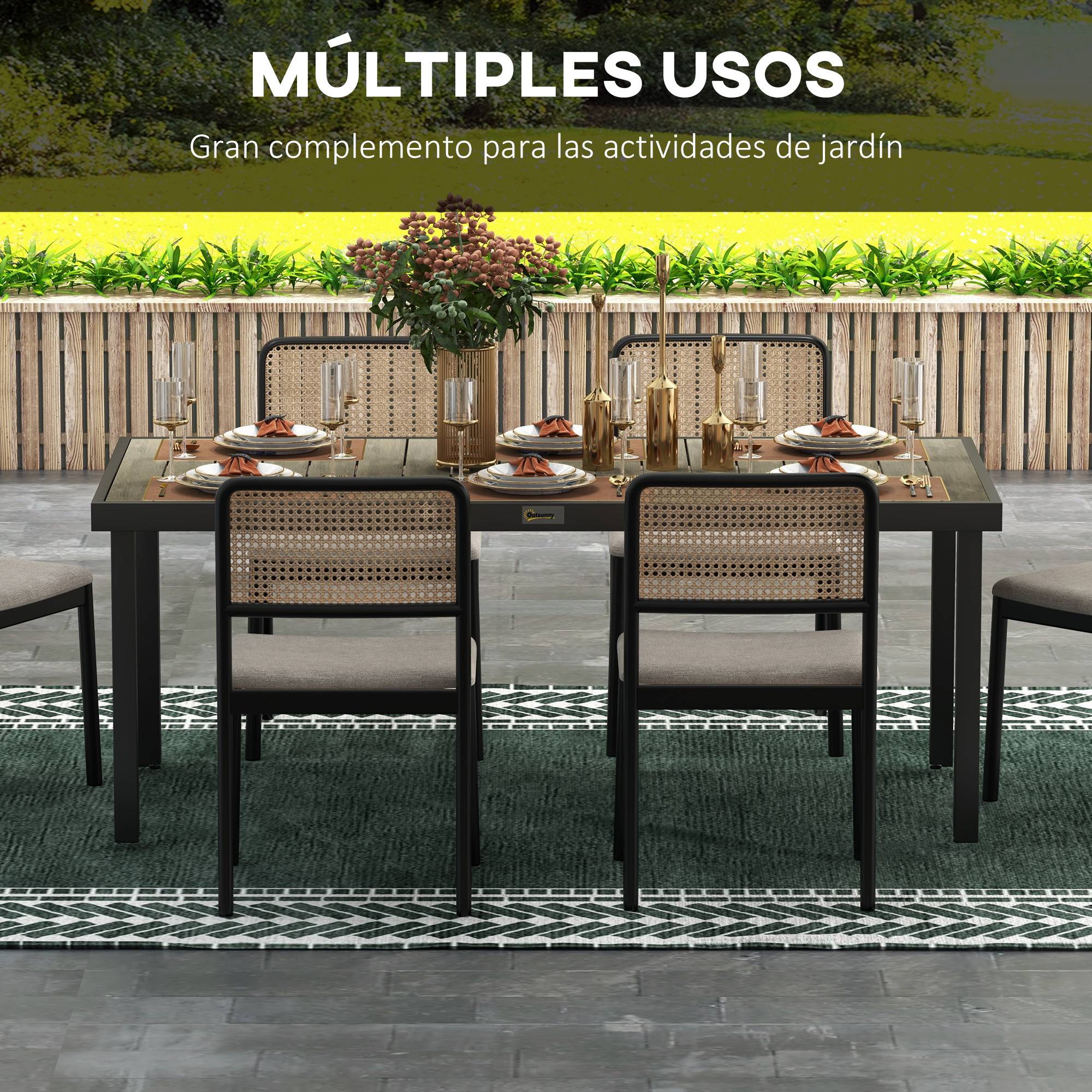Table de jardin 190 x 90 x 74 cm avec plateau à lattes et structure en aluminium, style rustique et noir, idéale pour terrasse. - Image 8