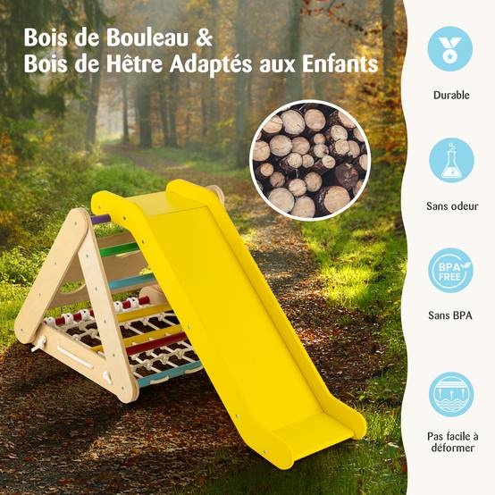 COSTWAY 2 en 1 Triangle d'escalade Montessori Enfant avec Toboggan, Echelle d’Escalade en Bois avec Hauteur Réglable, Charge 50kg pour Enfants - Image 6