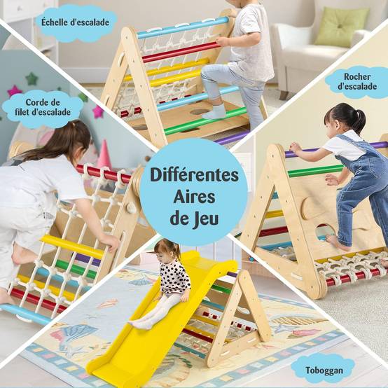 COSTWAY 2 en 1 Triangle d'escalade Montessori Enfant avec Toboggan, Echelle d’Escalade en Bois avec Hauteur Réglable, Charge 50kg pour Enfants - Image 2