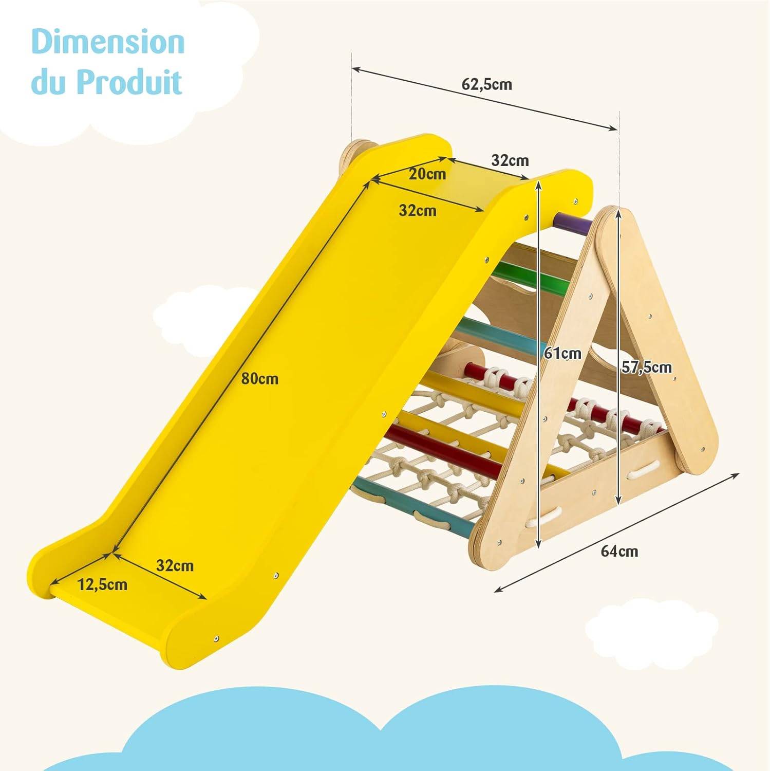 COSTWAY 2 en 1 Triangle d'escalade Montessori Enfant avec Toboggan, Echelle d’Escalade en Bois avec Hauteur Réglable, Charge 50kg pour Enfants - Image 3