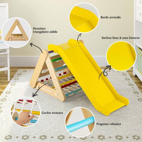 COSTWAY 2 en 1 Triangle d'escalade Montessori Enfant avec Toboggan, Echelle d’Escalade en Bois avec Hauteur Réglable, Charge 50kg pour Enfants - Image 4