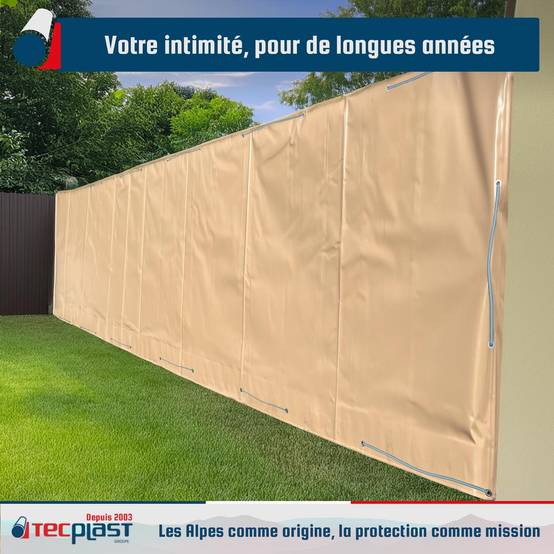 Bâche Brise Vue Beige foncé 4x6 m LP506BV - Garantie 5 ans - Brise vent occultant en PVC - Pare vue jardin TECPLAST - Image 2