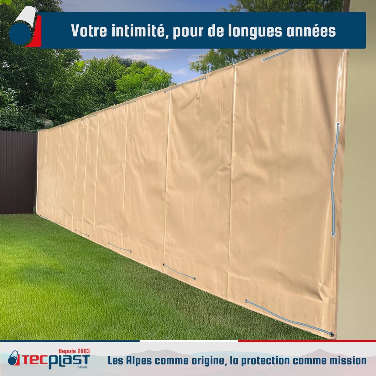 Bâche Brise Vue Beige foncé 4x6 m LP506BV - Garantie 5 ans - Brise vent occultant en PVC - Pare vue jardin TECPLAST - Image 2