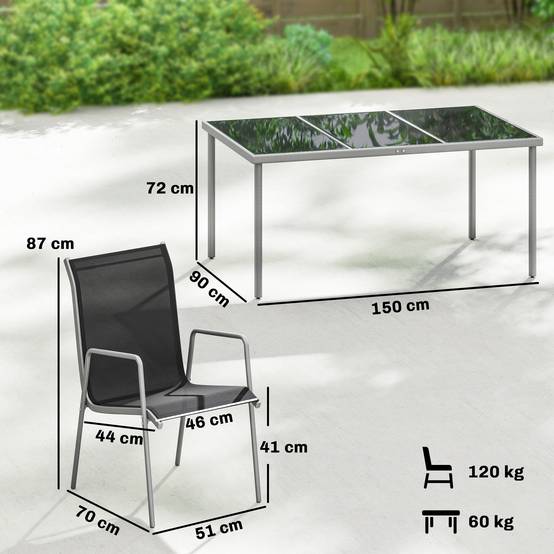 Salon de jardin métal et verre argent 150 x 90 x 72 cm - PANGIVO - Image 5
