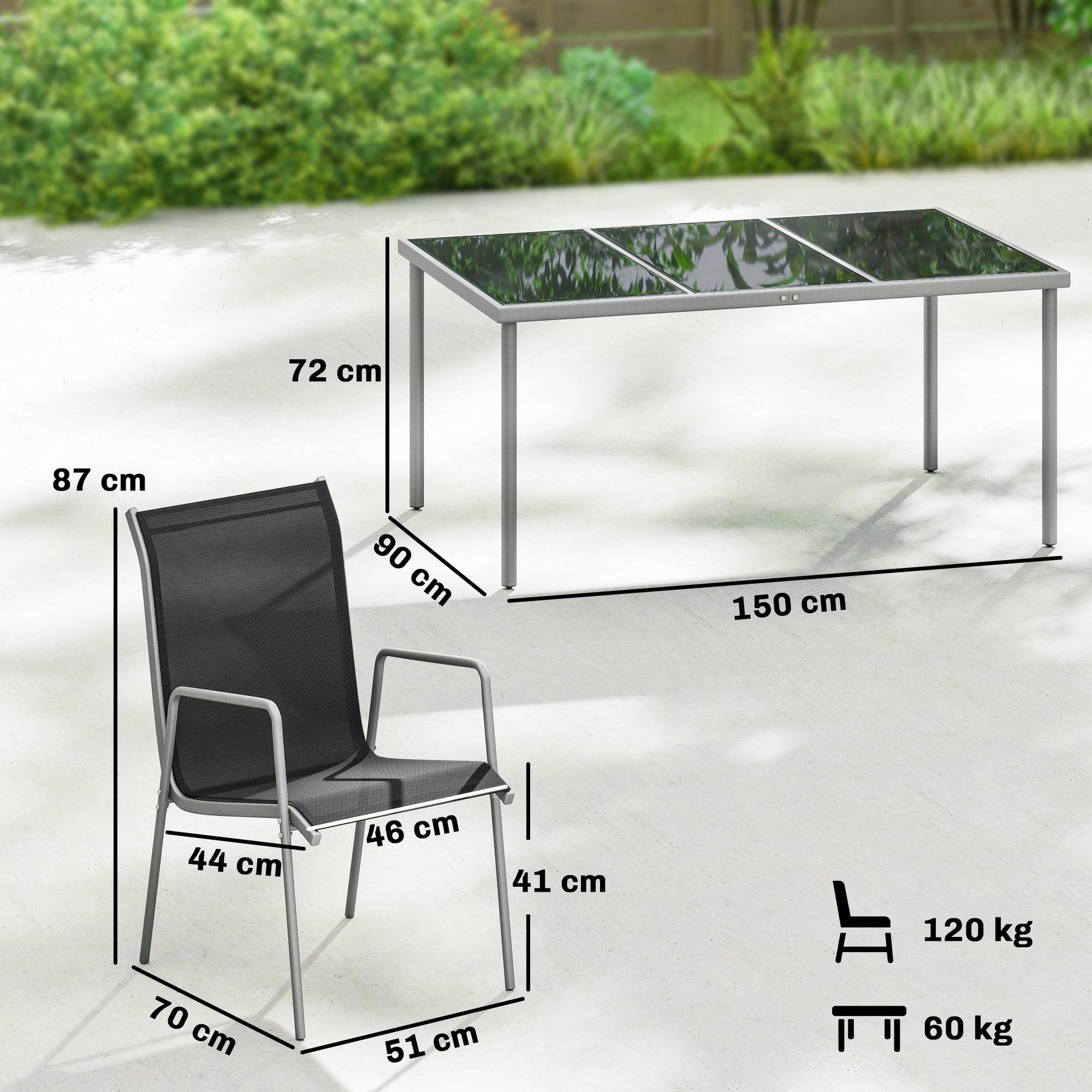 Salon de jardin métal et verre argent 150 x 90 x 72 cm - PANGIVO - Image 5