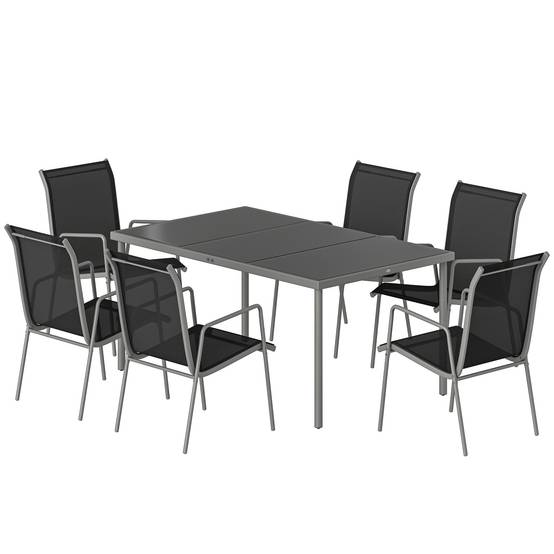 Salon de jardin métal et verre argent 150 x 90 x 72 cm - PANGIVO - Image 2