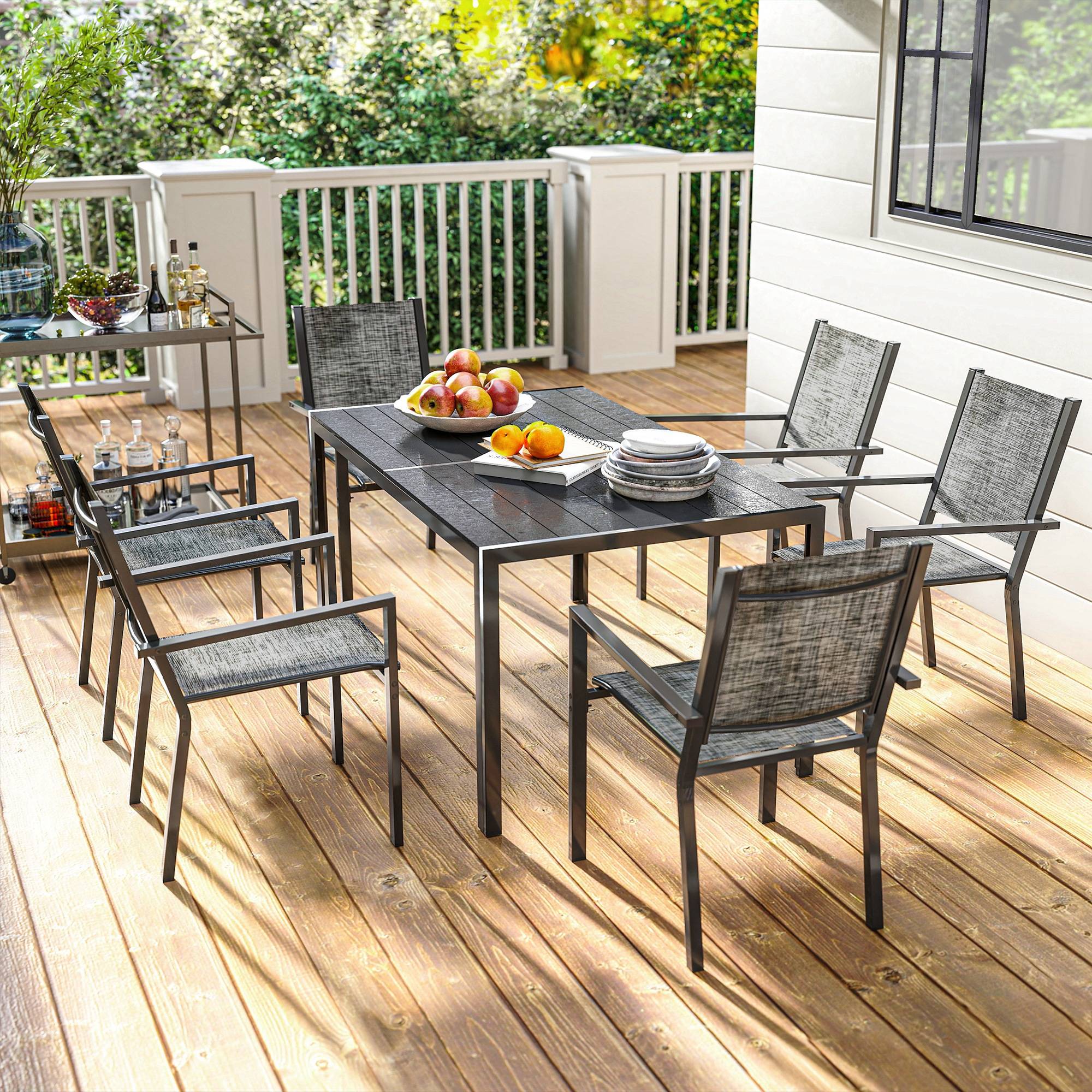 Table de jardin avec 6 chaises acier et composite noir 150 x 90 x 71 cm - PANGIVO - Image 10