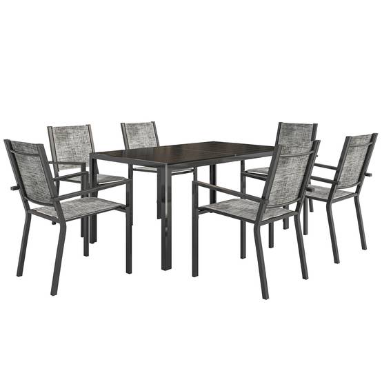 Table de jardin avec 6 chaises acier et composite noir 150 x 90 x 71 cm - PANGIVO - Image 2