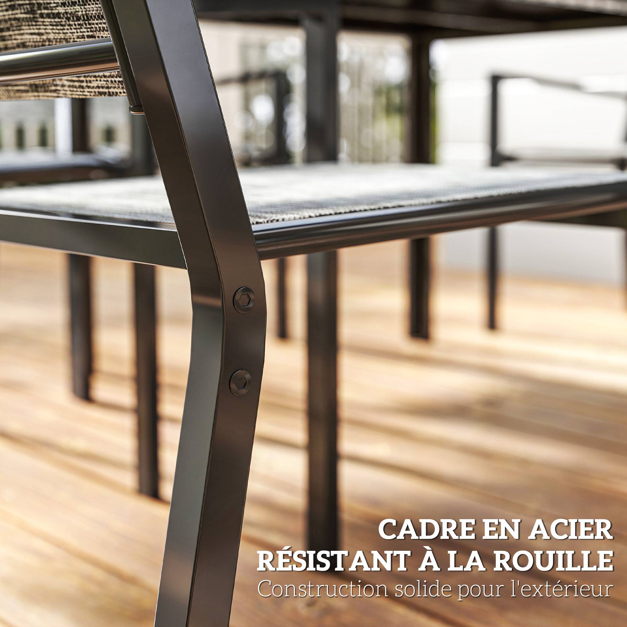 Table de jardin avec 6 chaises acier et composite noir 150 x 90 x 71 cm - PANGIVO - Image 8