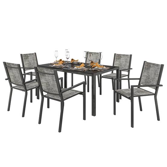 Table de jardin avec 6 chaises acier et composite noir 150 x 90 x 71 cm - PANGIVO - Image 1