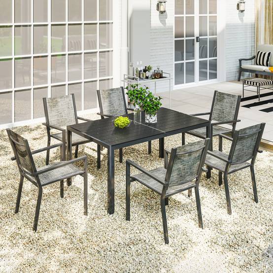 Table de jardin avec 6 chaises acier et composite noir 150 x 90 x 71 cm - PANGIVO - Image 4