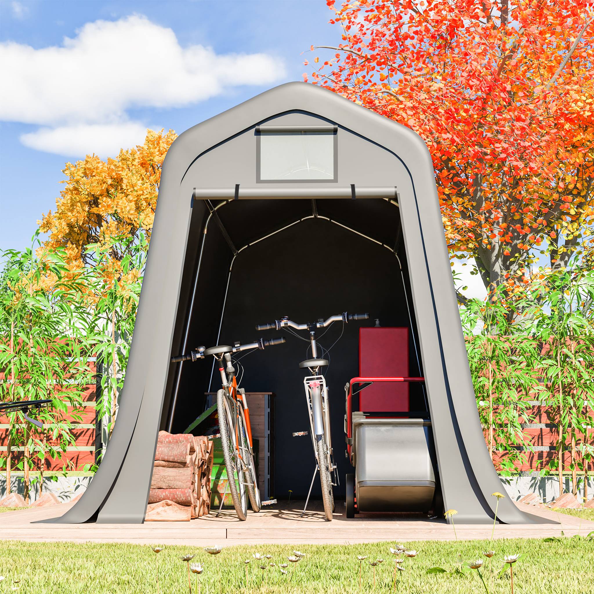 Carport toit en pointe 366×213×225 cm, bâche étanche anti-UV, acier galvanisé gris - Image 4