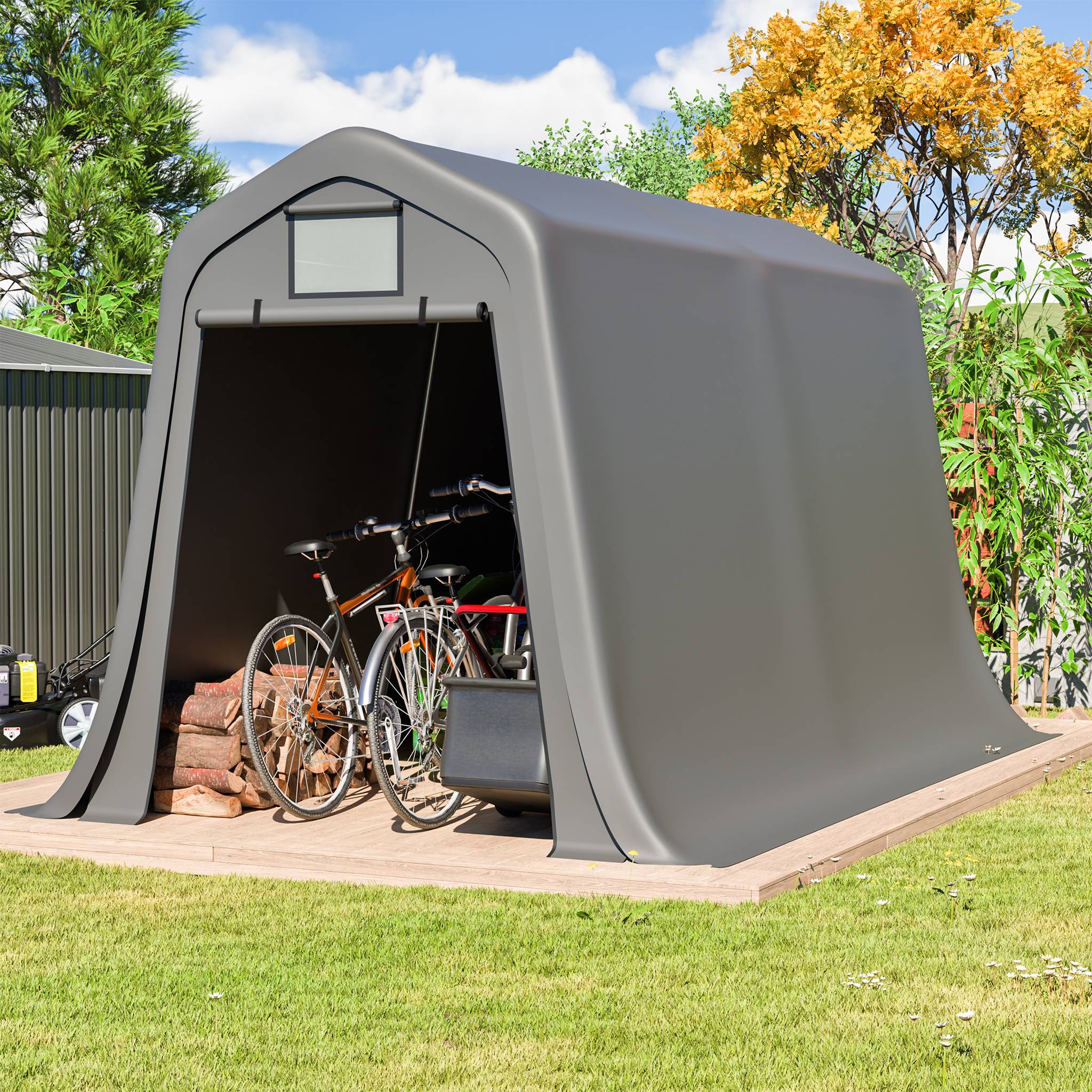 Carport toit en pointe 366×213×225 cm, bâche étanche anti-UV, acier galvanisé gris - Image 1
