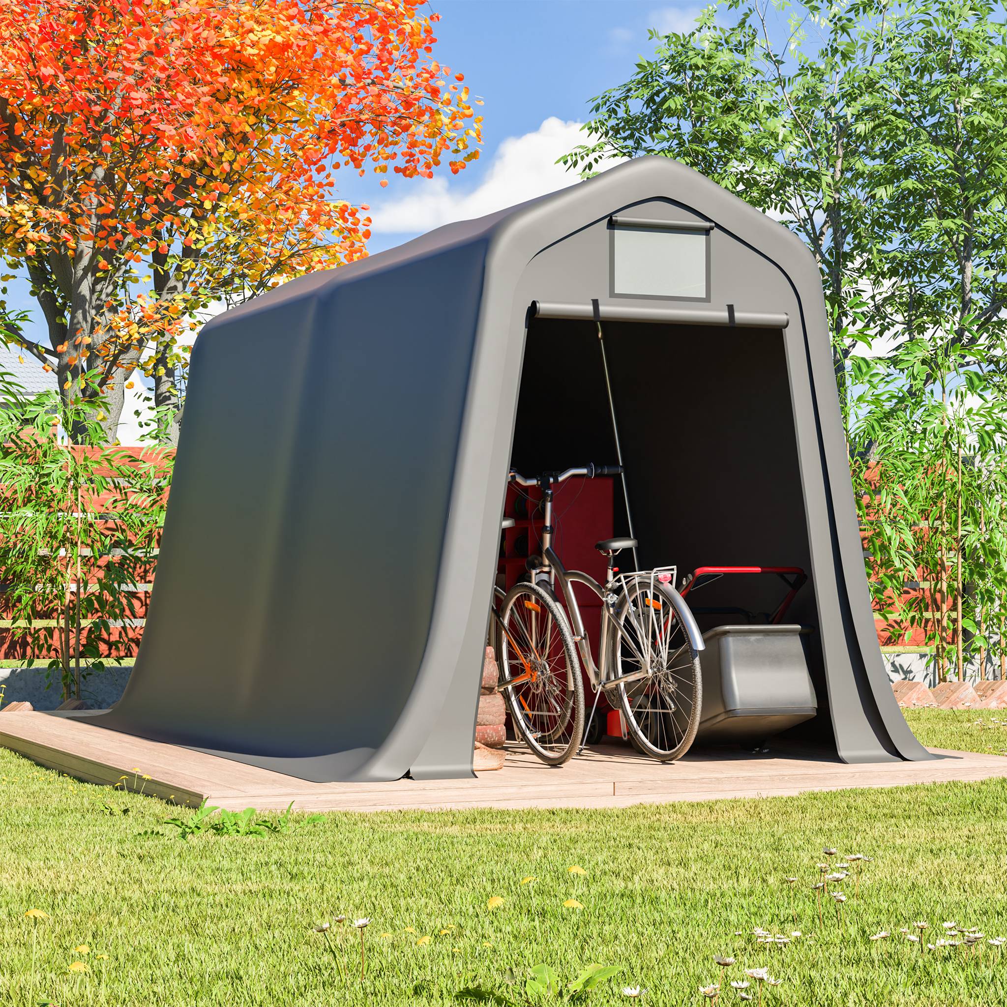 Carport toit en pointe 366×213×225 cm, bâche étanche anti-UV, acier galvanisé gris - Image 3