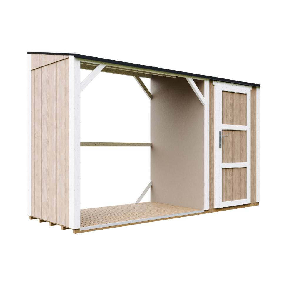 Timbela - Abri à bûches avec remise - 4,14 m² - 345x120xH220 cm - Abri pour bois de chauffage avec rangement - 10 mm d’épaisseur - M985-TERRA BROWN - Timbela - Image 3