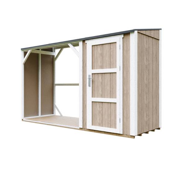 Timbela - Abri à bûches avec remise - 4,14 m² - 345x120xH220 cm - Abri pour bois de chauffage avec rangement - 10 mm d’épaisseur - M985-TERRA BROWN - Timbela - Image 4