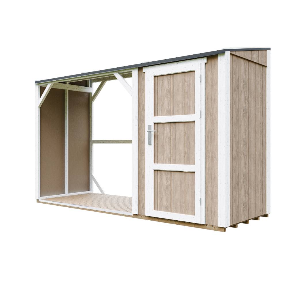 Timbela - Abri à bûches avec remise - 4,14 m² - 345x120xH220 cm - Abri pour bois de chauffage avec rangement - 10 mm d’épaisseur - M985-TERRA BROWN - Timbela - Image 4