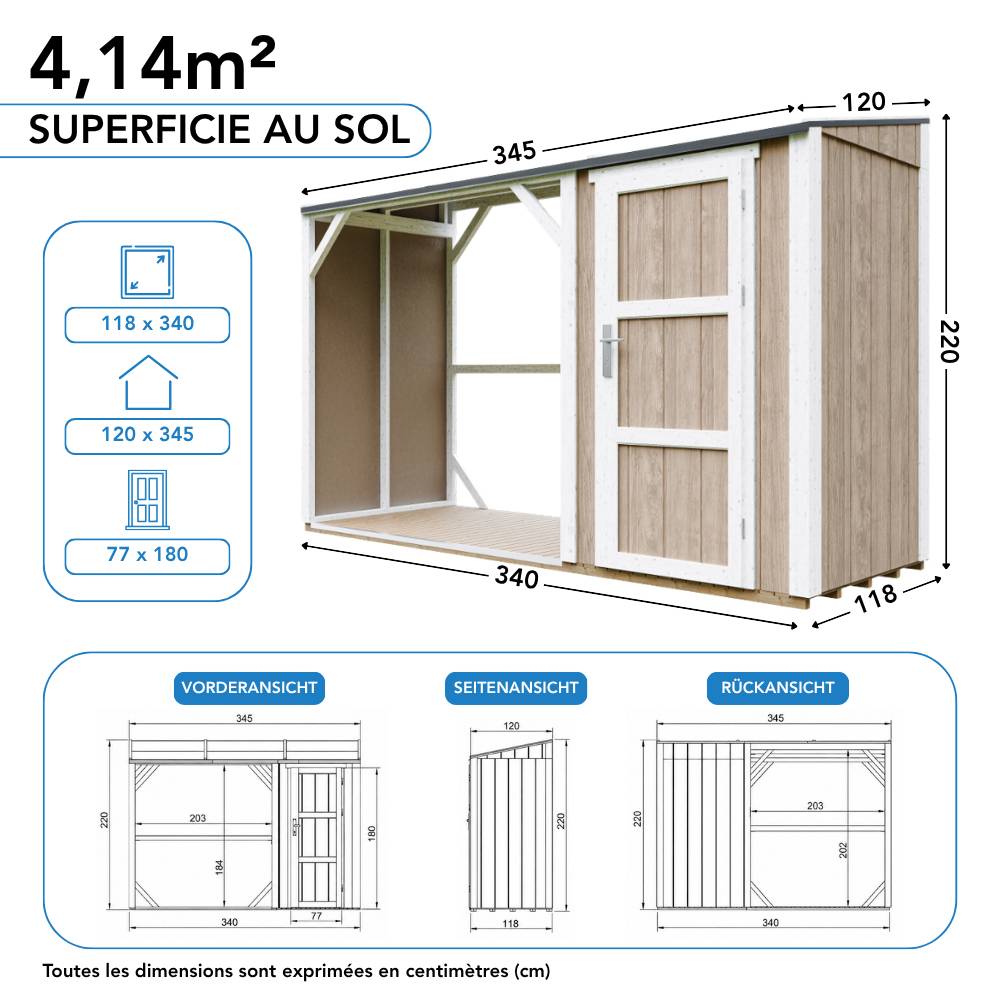 Timbela - Abri à bûches avec remise - 4,14 m² - 345x120xH220 cm - Abri pour bois de chauffage avec rangement - 10 mm d’épaisseur - M985-TERRA BROWN - Timbela - Image 8