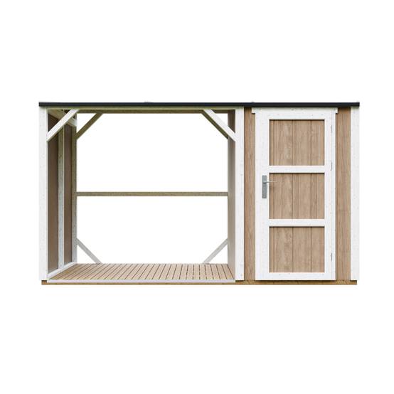 Timbela - Abri à bûches avec remise - 4,14 m² - 345x120xH220 cm - Abri pour bois de chauffage avec rangement - 10 mm d’épaisseur - M985-TERRA BROWN - Timbela - Image 2