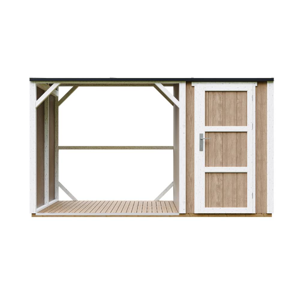 Timbela - Abri à bûches avec remise - 4,14 m² - 345x120xH220 cm - Abri pour bois de chauffage avec rangement - 10 mm d’épaisseur - M985-TERRA BROWN - Timbela - Image 2