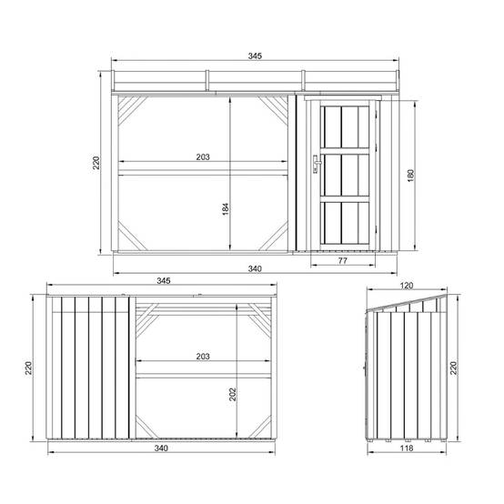 Timbela - Abri à bûches avec remise - 4,14 m² - 345x120xH220 cm - Abri pour bois de chauffage avec rangement - 10 mm d’épaisseur - M985-TERRA BROWN - Timbela - Image 5
