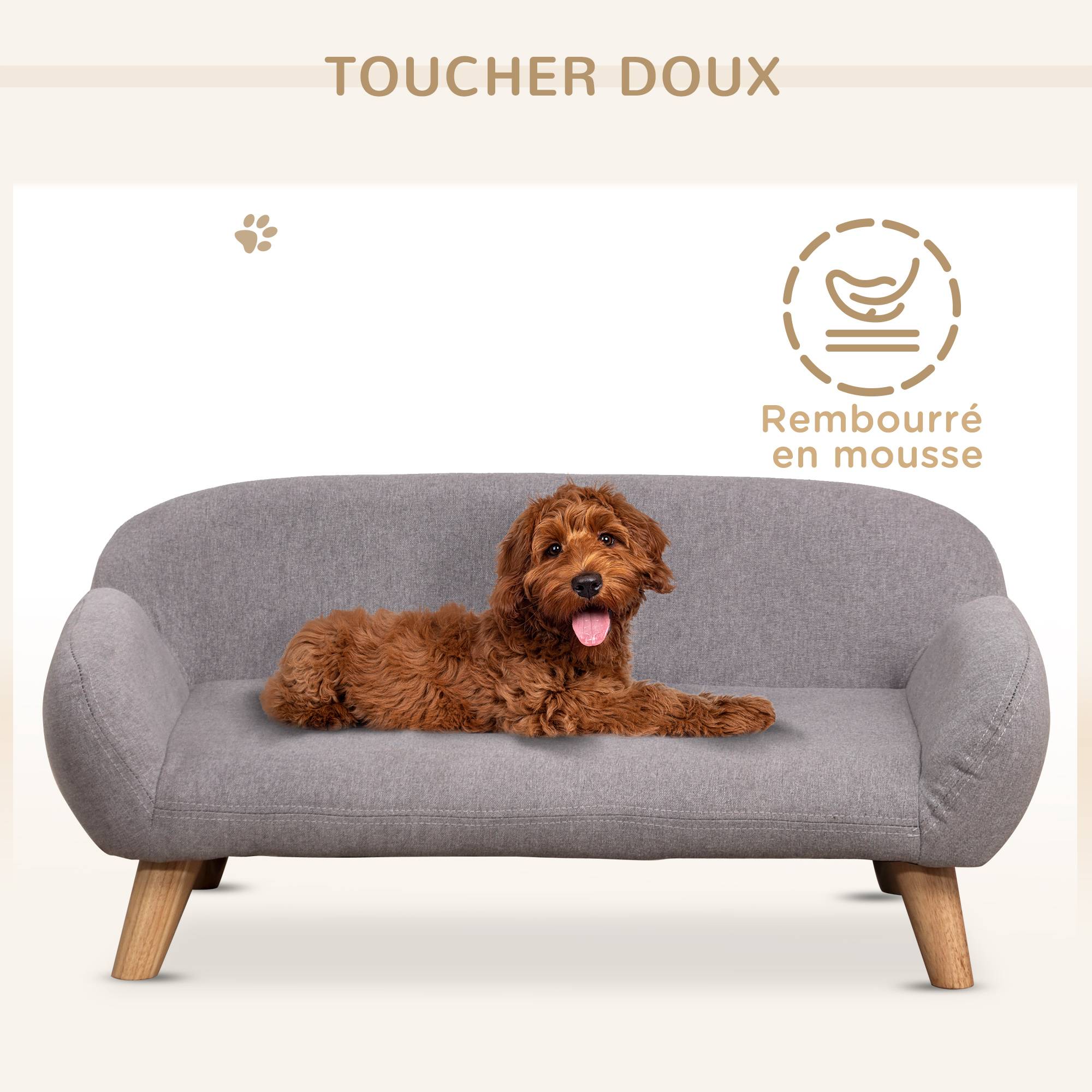 Sans Marque - Canapé pour chien canapé pour animal de compagnie style scandinave pieds effilés en bois revêtement tissu 72 x 44 x 31 cm - gris - Image 8