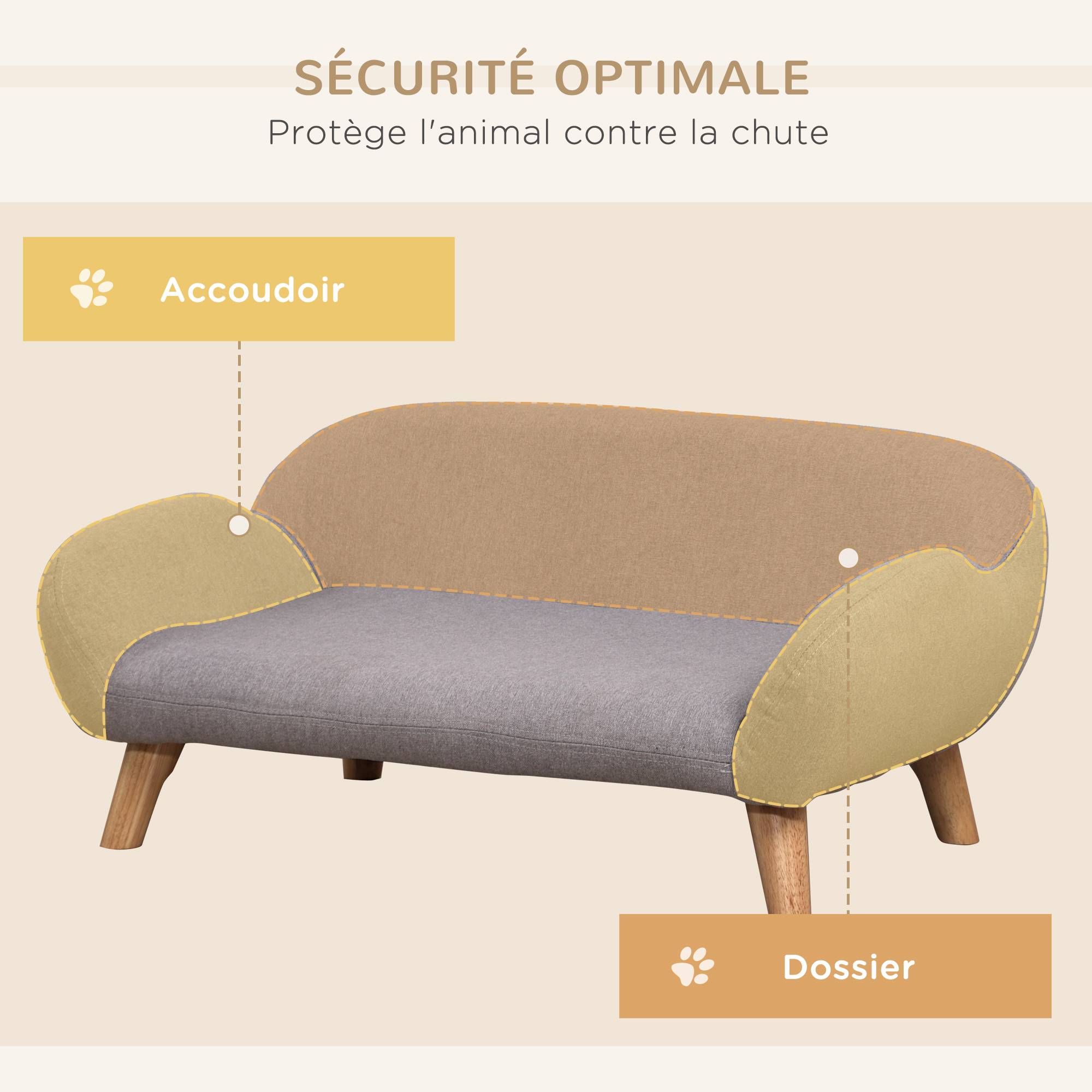 Sans Marque - Canapé pour chien canapé pour animal de compagnie style scandinave pieds effilés en bois revêtement tissu 72 x 44 x 31 cm - gris - Image 7