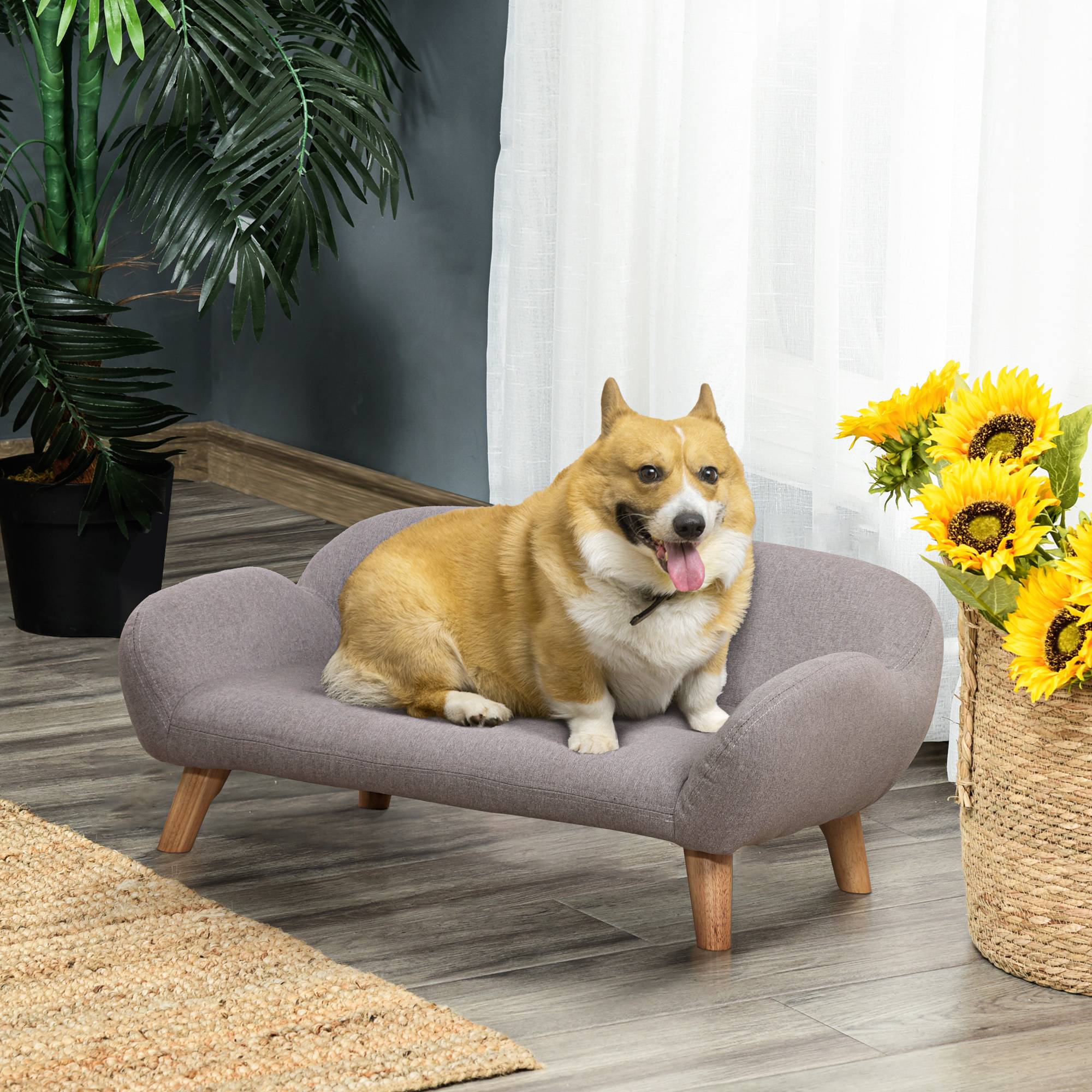 Sans Marque - Canapé pour chien canapé pour animal de compagnie style scandinave pieds effilés en bois revêtement tissu 72 x 44 x 31 cm - gris - Image 3