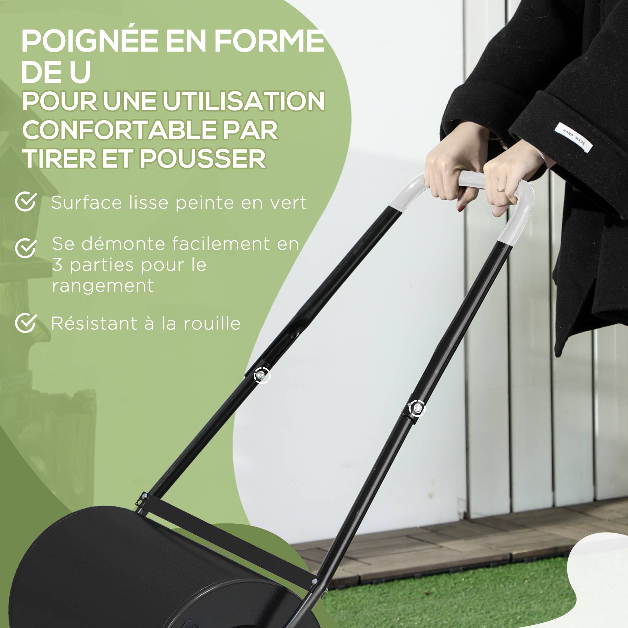 ComfortXL - Rouleau à gazon acier noir 60 x 32 x 105 cm jardin remplissable 38 L pratique - ComfortXL Outdoor Living - Image 7