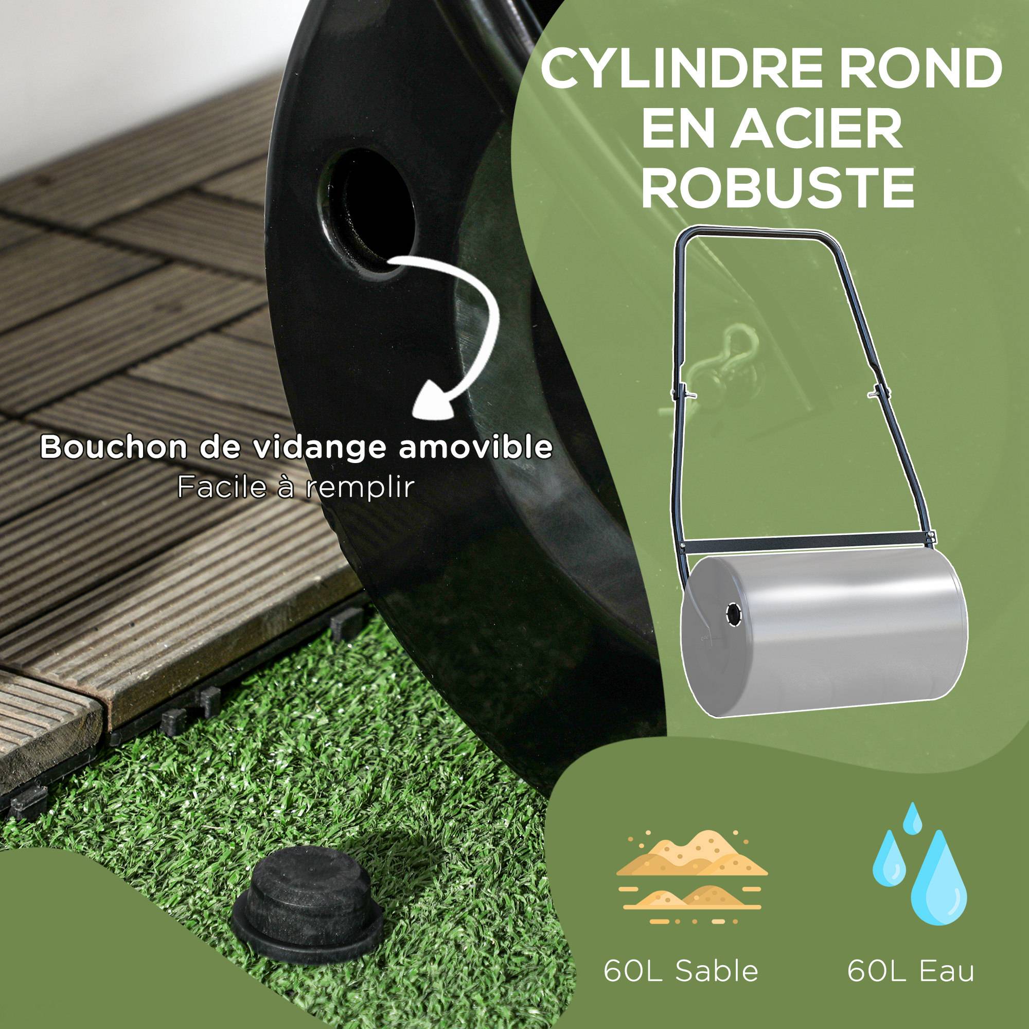 ComfortXL - Rouleau à gazon acier noir 60 x 32 x 105 cm jardin remplissable 38 L pratique - ComfortXL Outdoor Living - Image 8