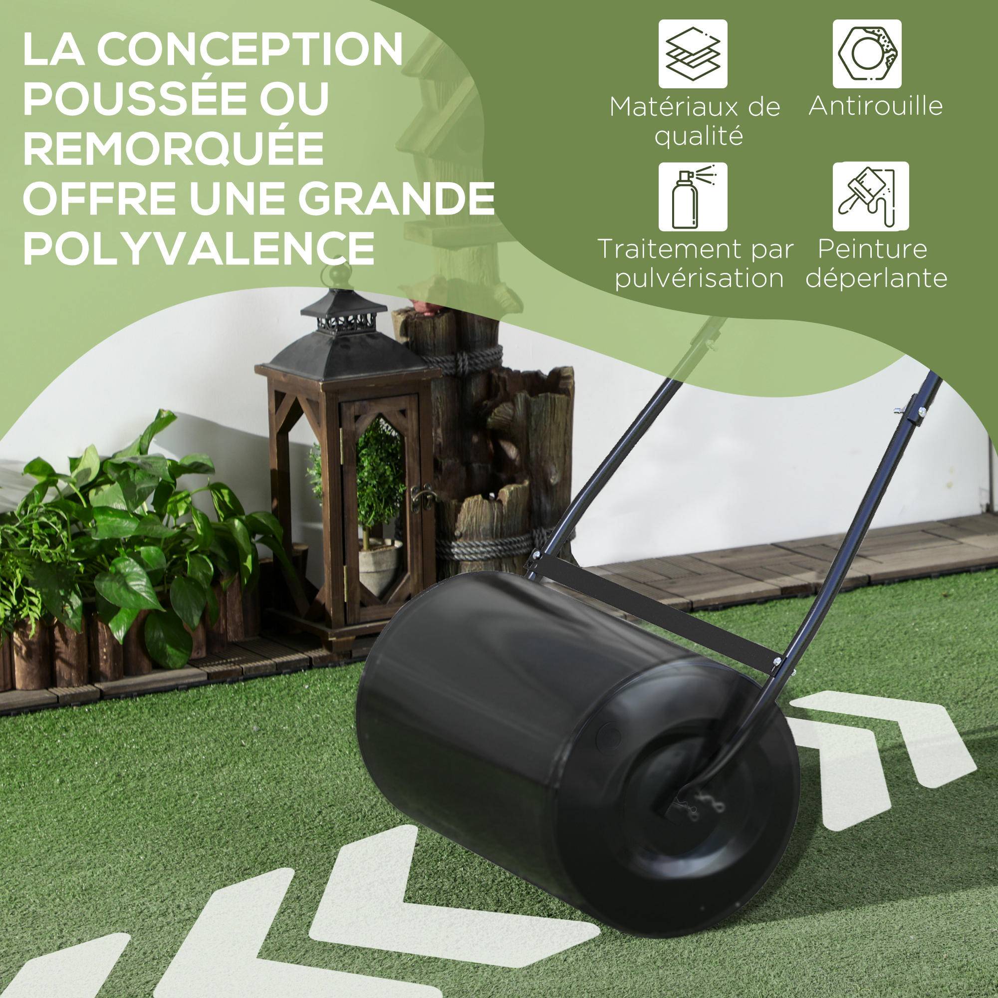 ComfortXL - Rouleau à gazon acier noir 60 x 32 x 105 cm jardin remplissable 38 L pratique - ComfortXL Outdoor Living - Image 6