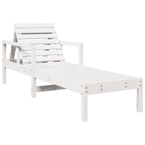Chaise longue | Transat | Bain de soleil blanc 199,5x62x55 cm bois massif de pin - Image 7
