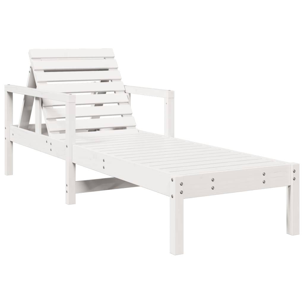 Chaise longue | Transat | Bain de soleil blanc 199,5x62x55 cm bois massif de pin - Image 7