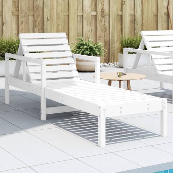 Chaise longue | Transat | Bain de soleil blanc 199,5x62x55 cm bois massif de pin - Image 2