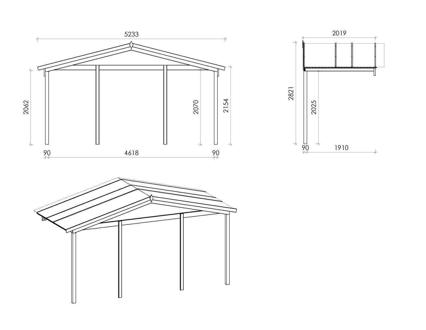 Altanka - Avant-toit en bois 5x2m pour le chalet de jardin 5m, couleur naturel - DOM613 - ALTANKA - Image 2