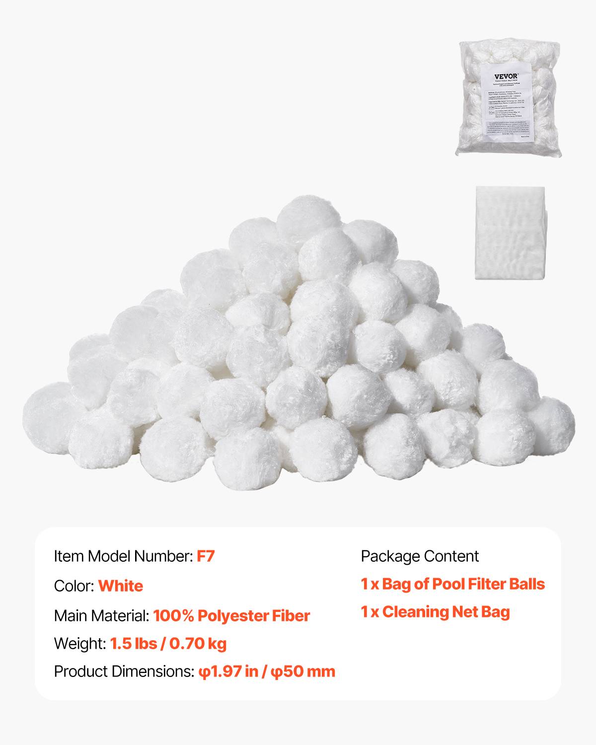 Vevor - VEVOR Boules filtrantes pour piscine 0,7 kg, fibres polyester réutilisables avec sac de lavage, compatibles filtres sable, cartouche et DE. - Image 6