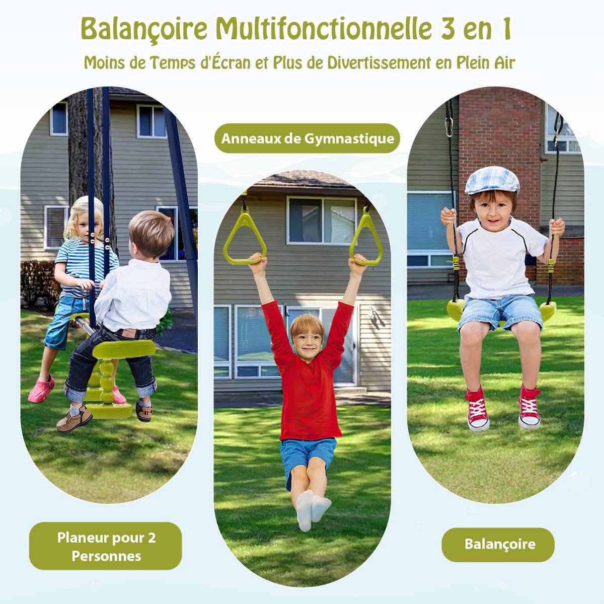 Anneaux De Gymnastique Pour Enfants - Balançoire Suspendue Réglable 85-145 Cm, Charge 150 Kg, Intérieur Et Extérieur