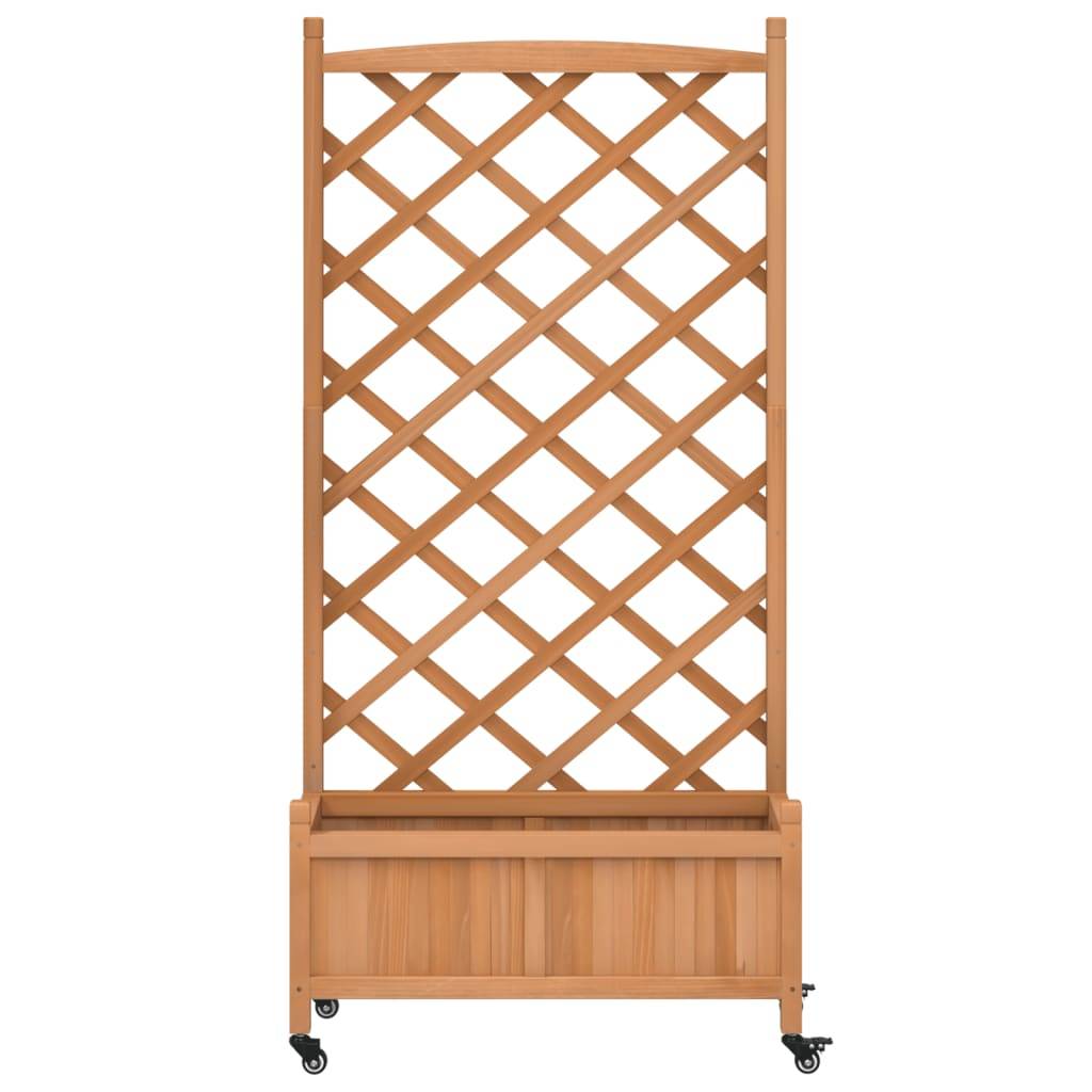 Maison Chic - Jardinière avec treillis - Pot De Fleurs et roues marron bois massif de sapin - Image 4