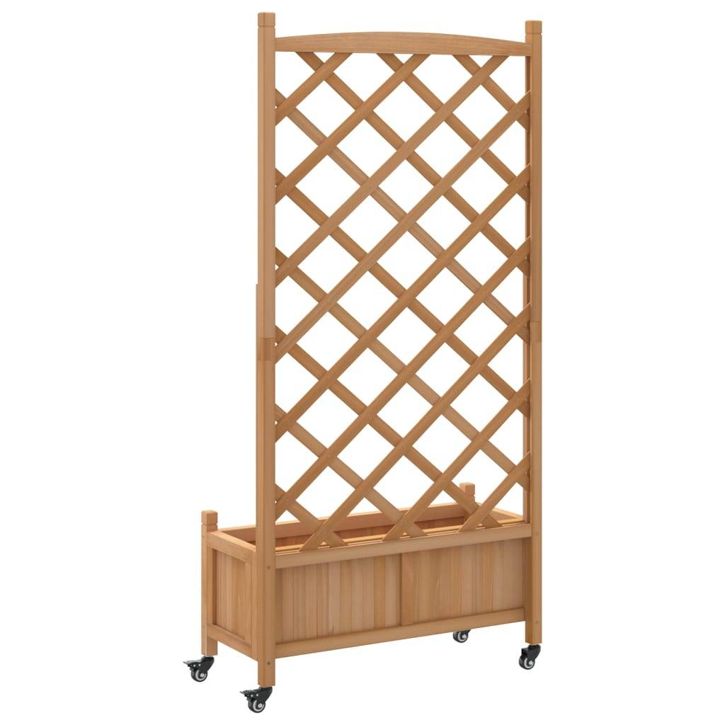Maison Chic - Jardinière avec treillis - Pot De Fleurs et roues marron bois massif de sapin - Image 6