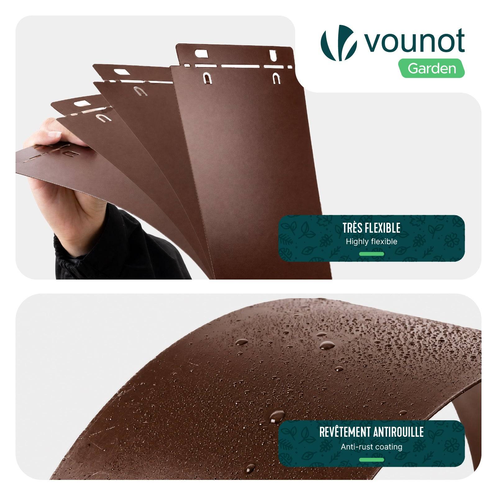 Vounot - Lot de 25 Bordure de jardin en métal flexible 100x18cm marron - clôture gazon antirouille 25m - VOUNOT® - Image 5