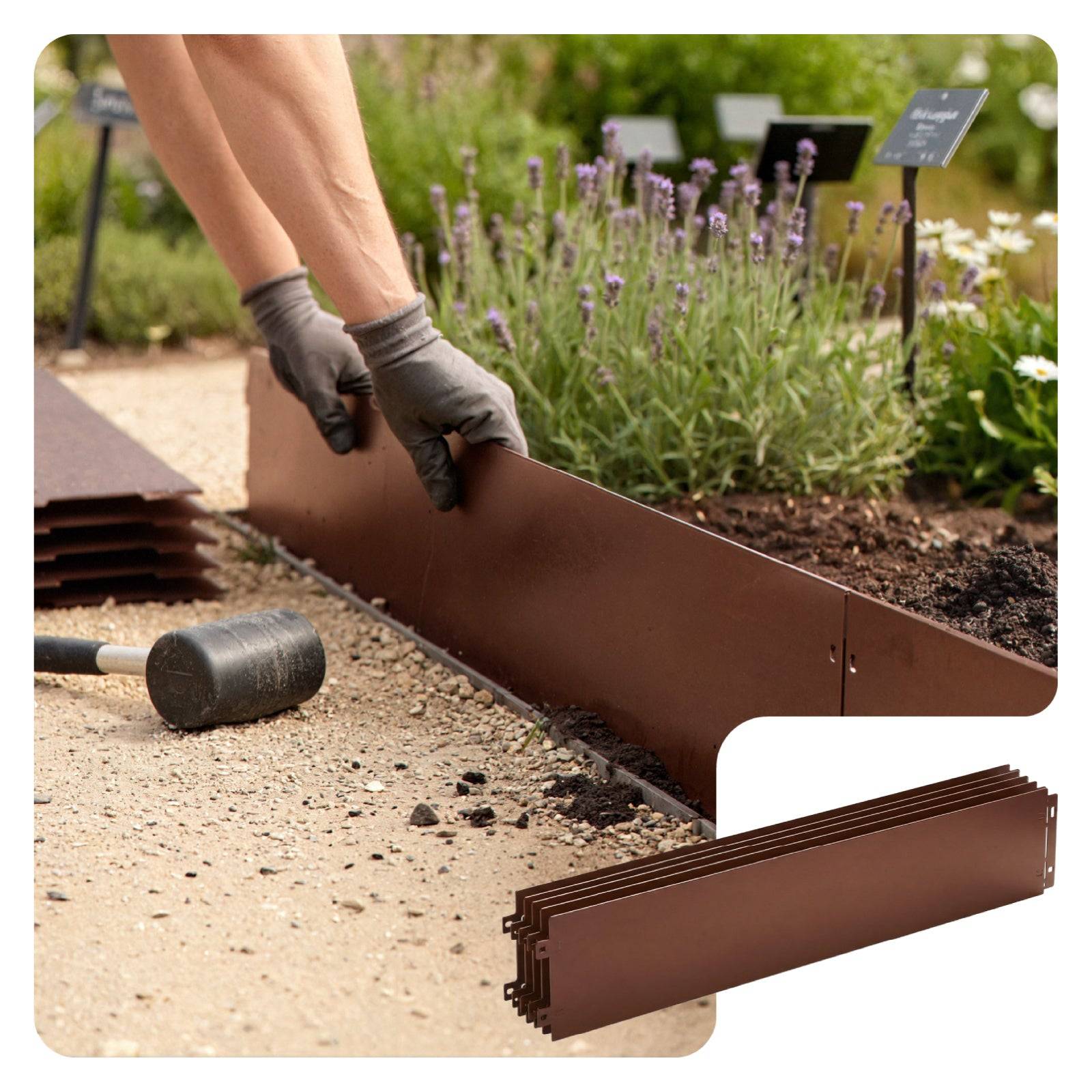 Vounot - Lot de 25 Bordure de jardin en métal flexible 100x18cm marron - clôture gazon antirouille 25m - VOUNOT® - Image 1