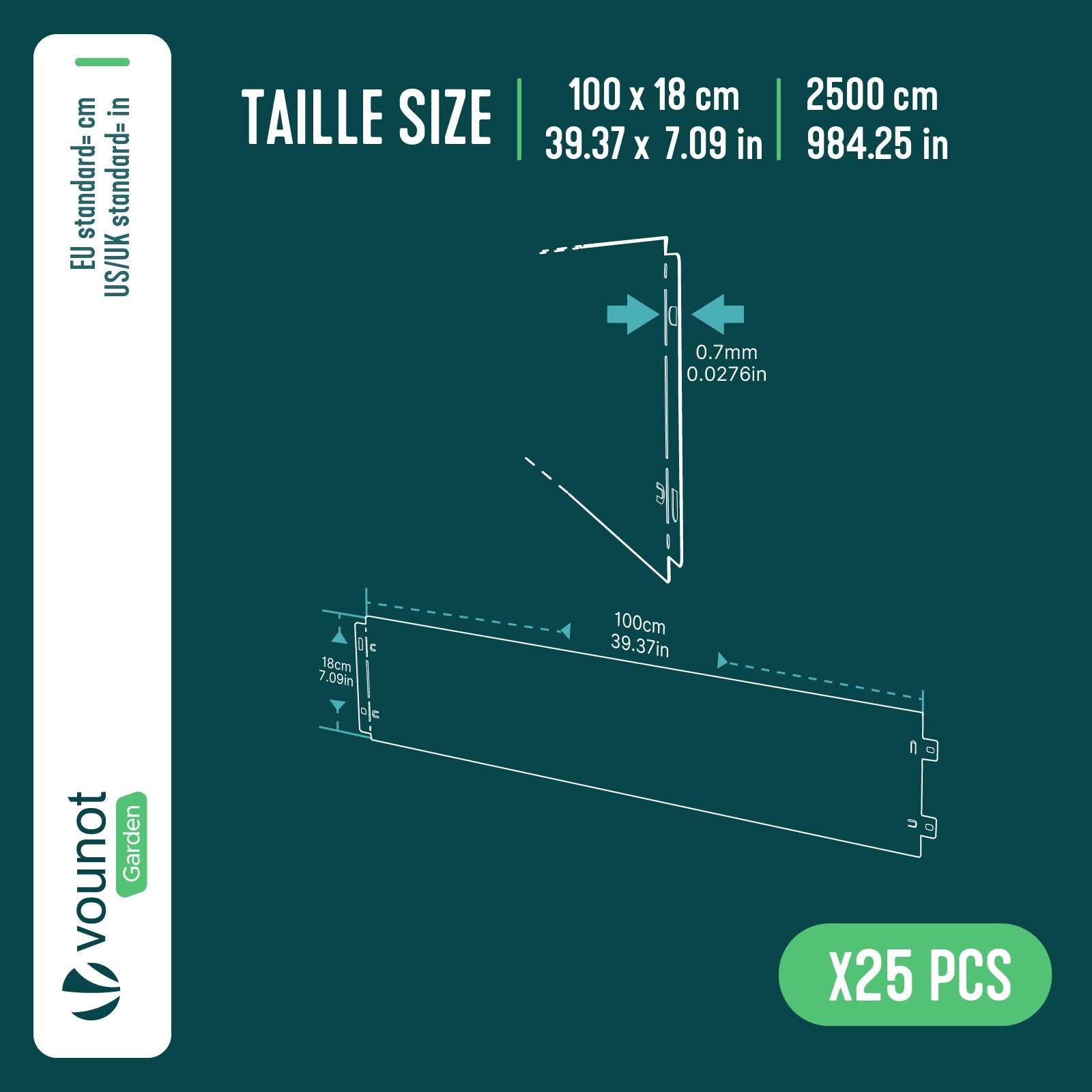 Vounot - Lot de 25 Bordure de jardin en métal flexible 100x18cm marron - clôture gazon antirouille 25m - VOUNOT® - Image 3